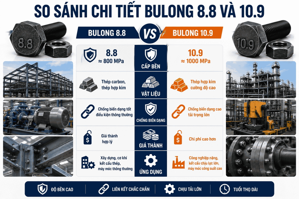 So Sánh Chi Tiết Bulong 8.8 Và 10.9