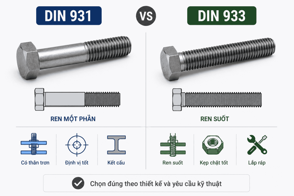 DIN 931 khác gì DIN 933?