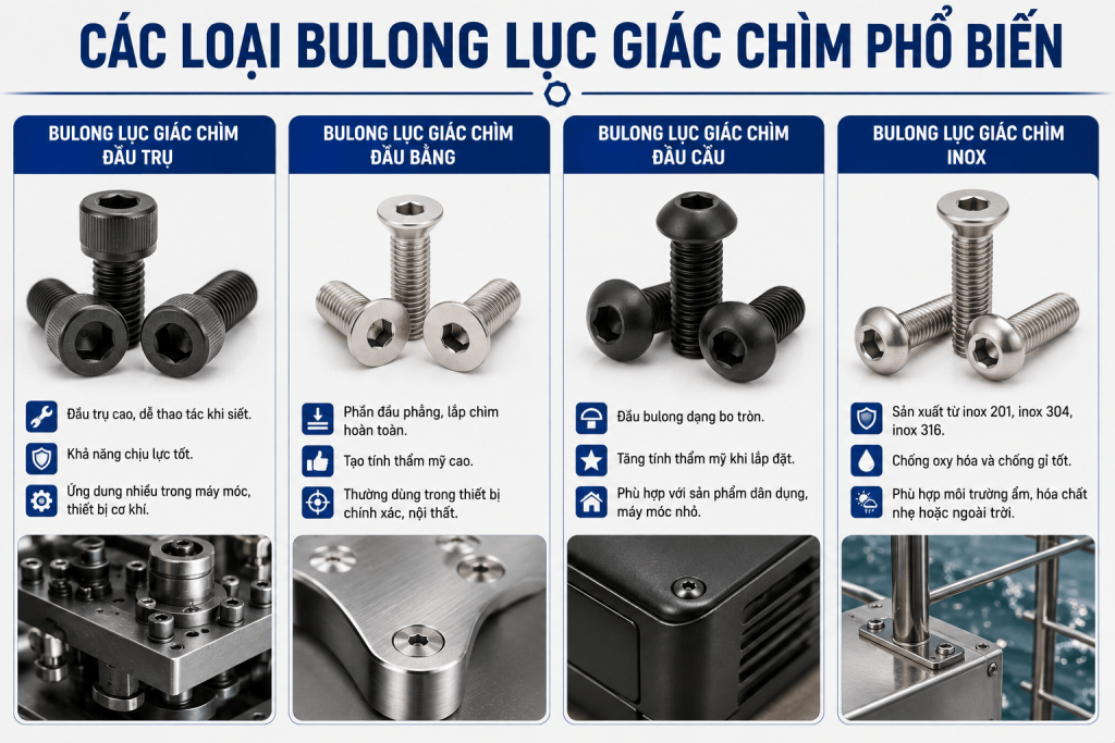 các loại bulong lục giác chìm phổ biến