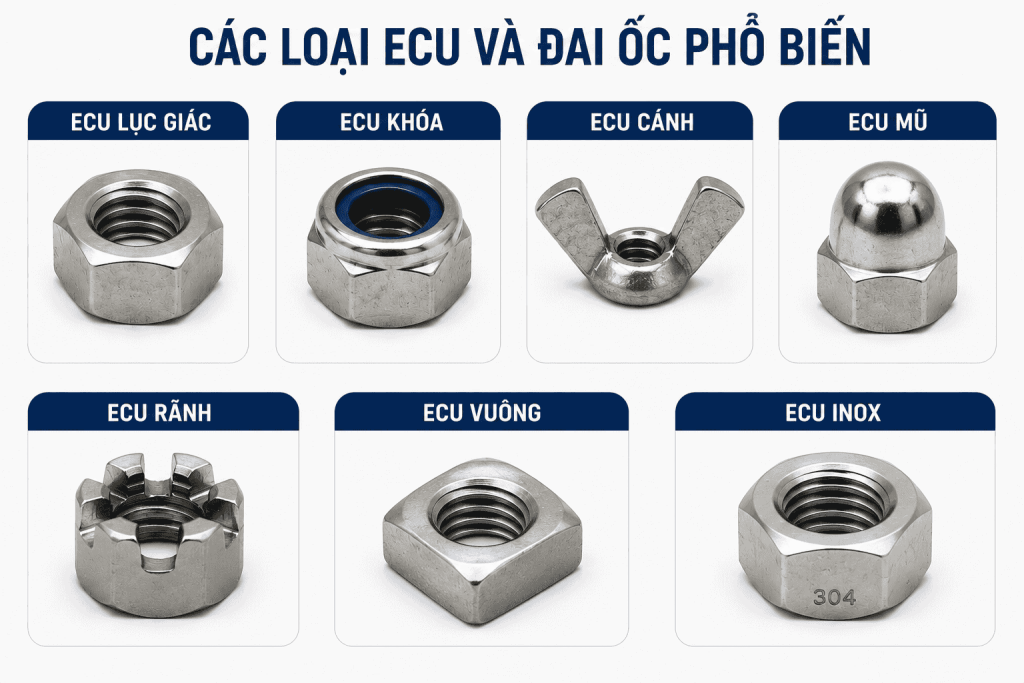 Các loại ecu và đai ốc phổ biến