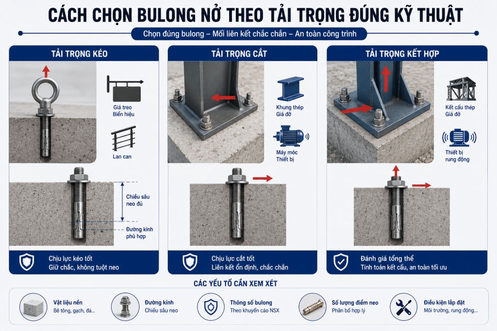 cách chonj bulong nở theo tải trọng đúng kỹ thuật
