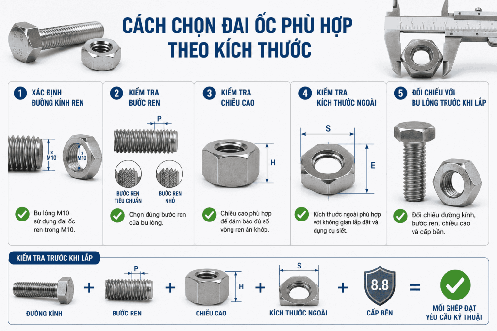 Cách chọn đai ốc phù hợp theo kích thước