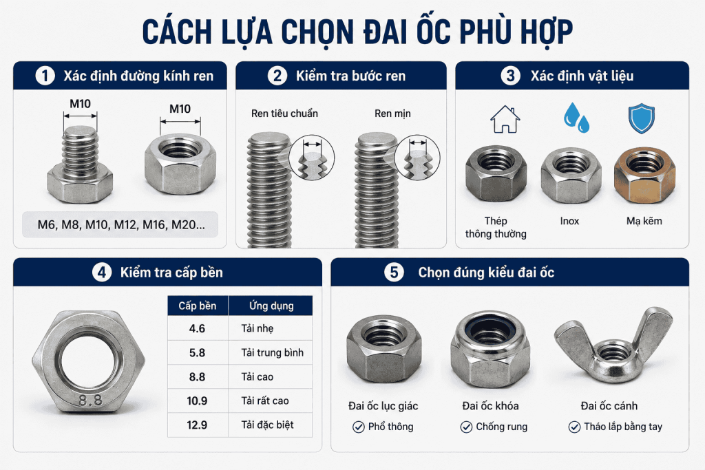 Cách lựa chọn đai ốc phù hợp