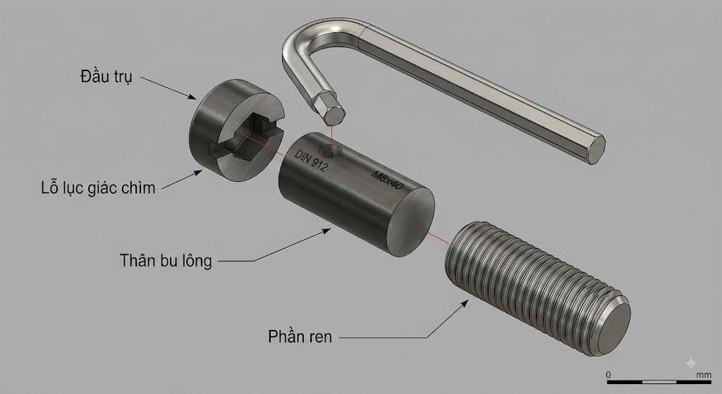 cấu tạo cảu bulong lục giác chìm DIN 912