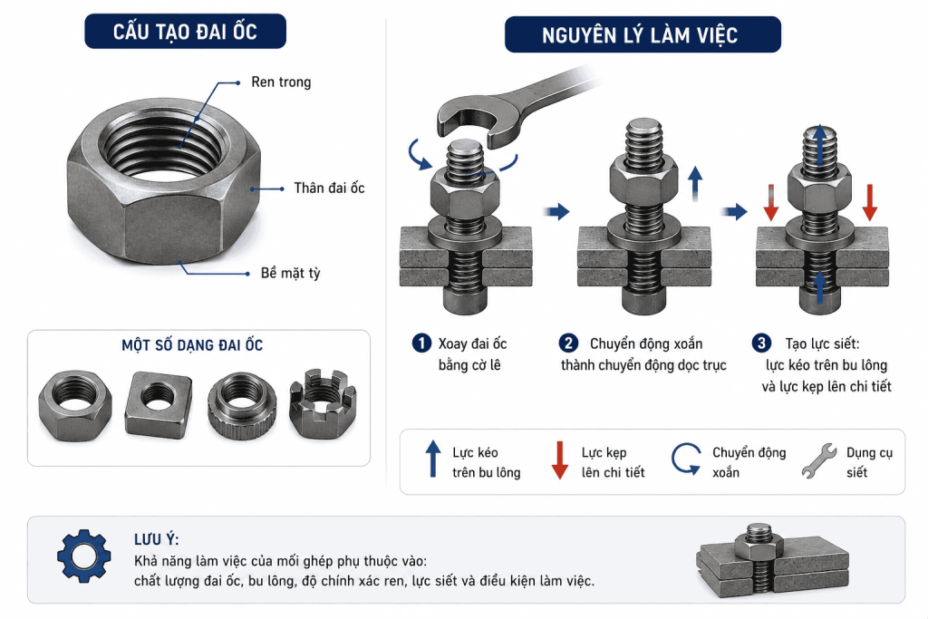 Cấu tạo và nguyên lý làm việc của đai ốc