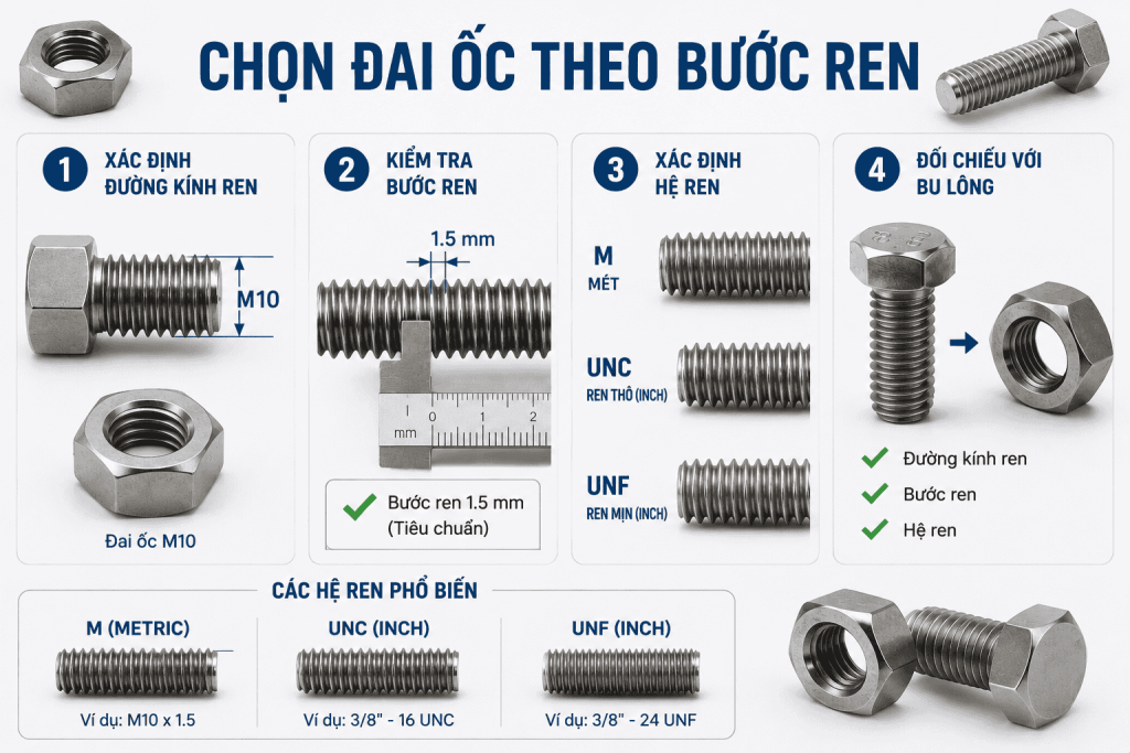 Chọn đai ốc theo bước ren