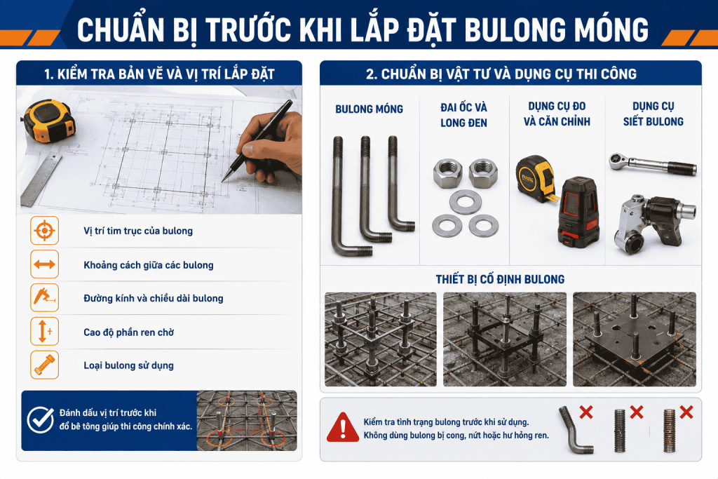 chuẩn bị trước khi lắp đặt bulong móng