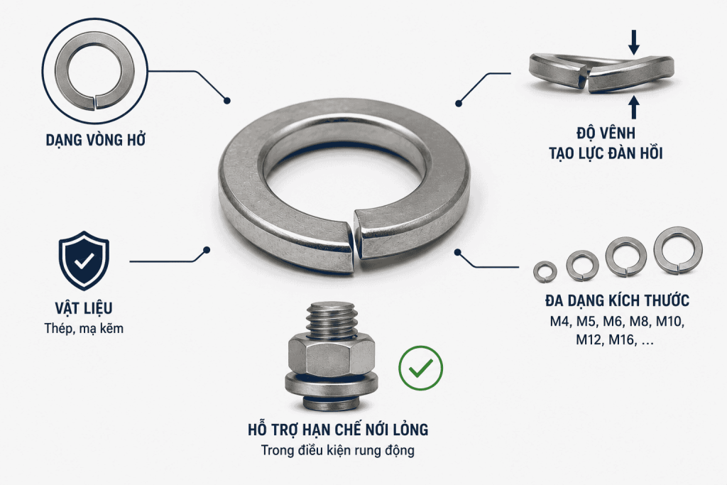 Đặc điểm cấu tạo của vòng đệm vênh DIN 127
