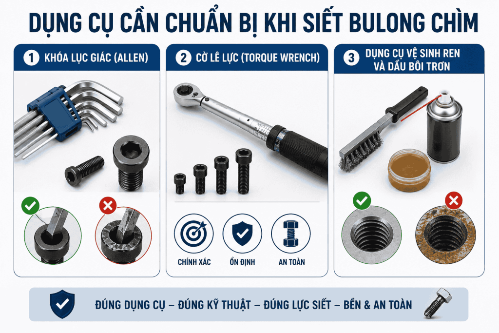 Dụng Cụ Cần Chuẩn Bị Khi Siết Bulong Chìm