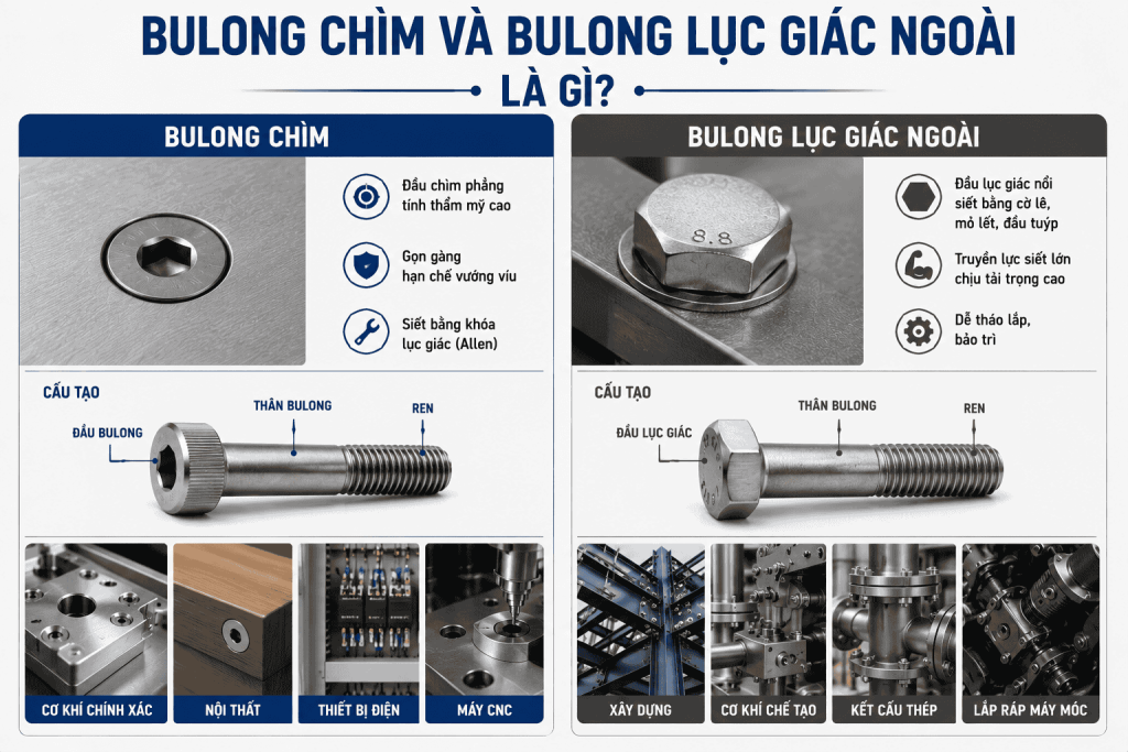 Bulong Chìm Và Bulong Lục Giác Ngoài Là Gì?