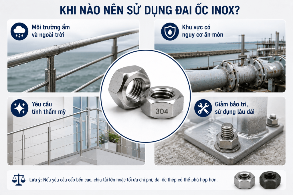 Khi nào nên sử dụng đai ốc inox?