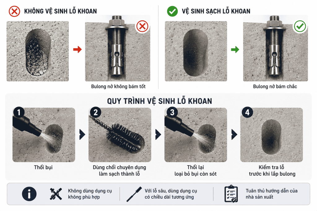Không Vệ Sinh Sạch Lỗ Khoan