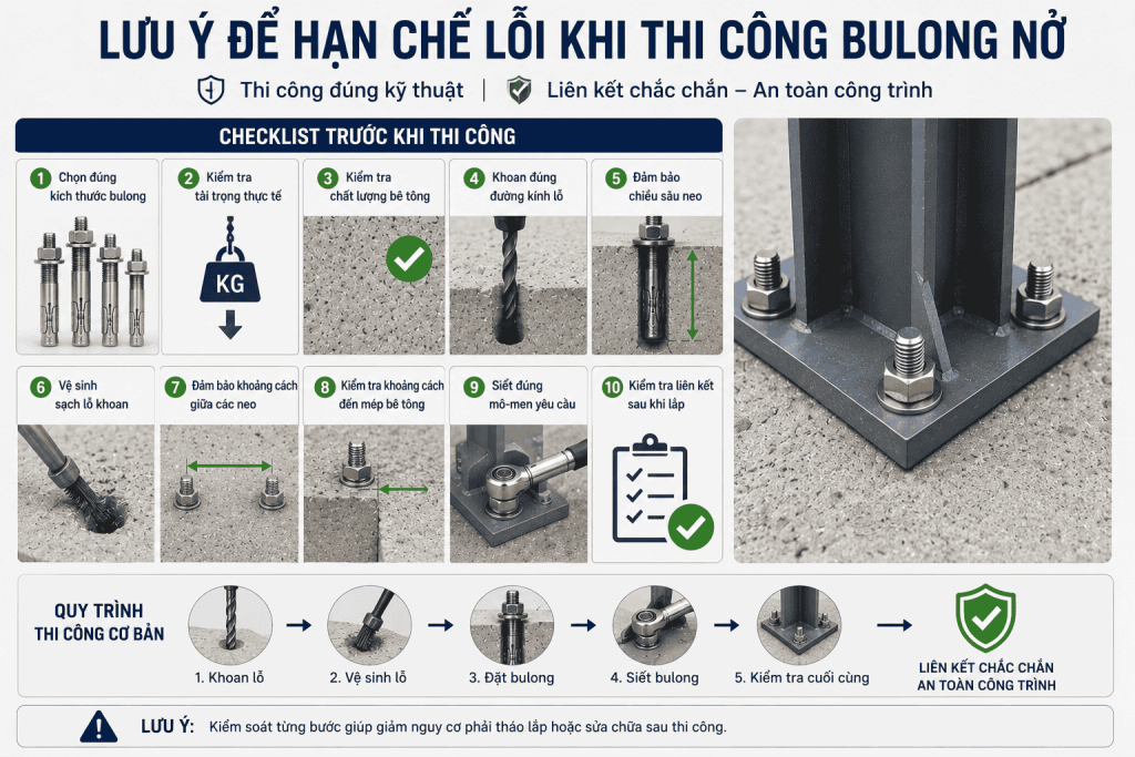 lưu ý hạn chế lỗi khi thi công bulong nở