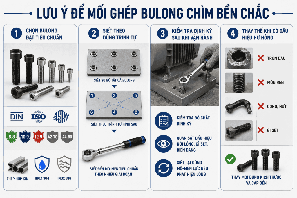 Lưu Ý Để Mối Ghép Bulong Chìm Bền Chắc