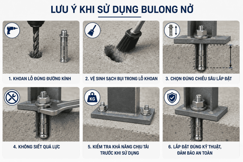 lưu ý khi sử dụng bulong nở
