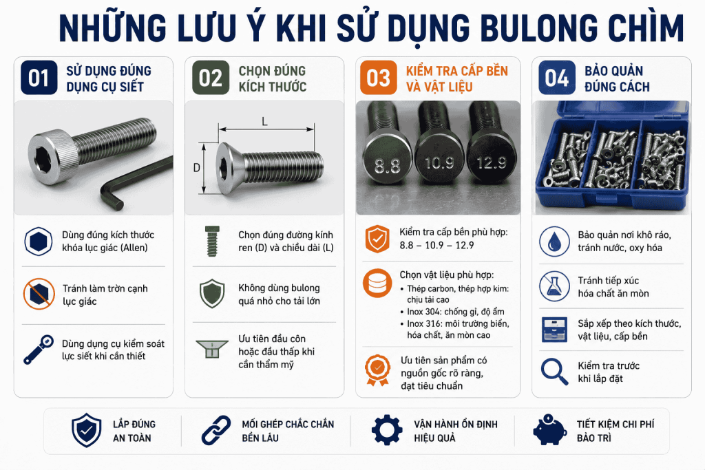 Những Lưu Ý Khi Sử Dụng Bulong Chìm