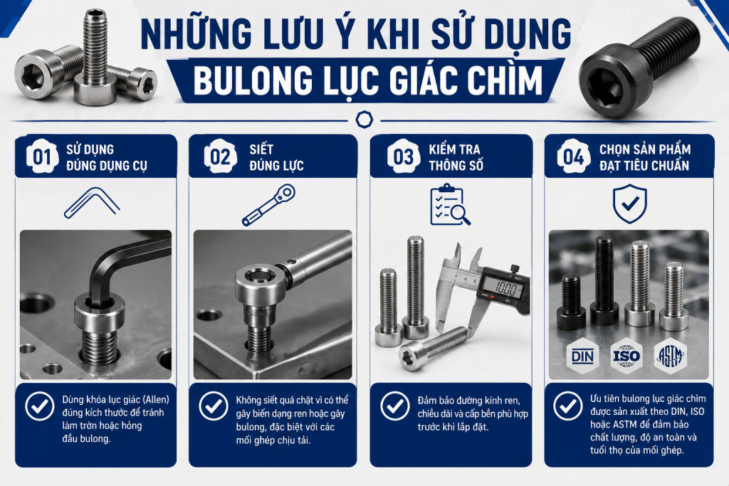 những lưu ý khi sử dụng bulong lục giác chìm