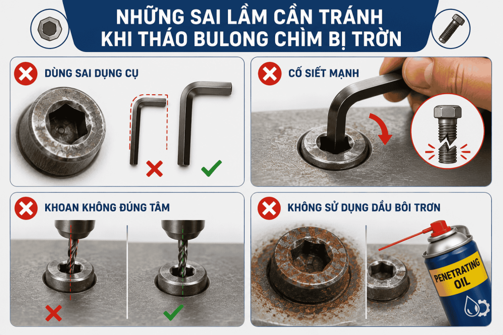 Những Sai Lầm Cần Tránh Khi Tháo Bulong Chìm Bị Trờn