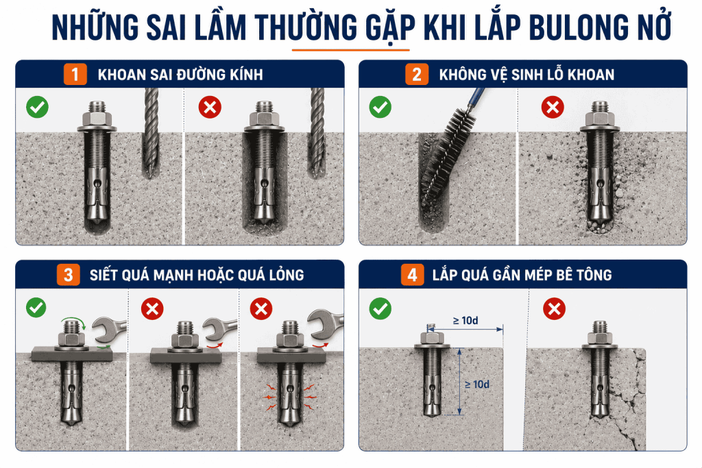 Những Sai Lầm Thường Gặp Khi Lắp Bulong Nở