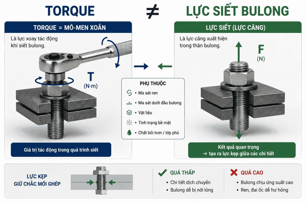 Torque và lực siết bulong có giống nhau không