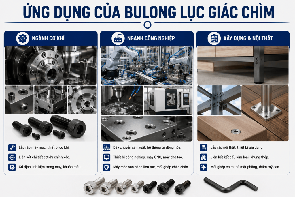 ứng dụng của bulong lục giác chìm