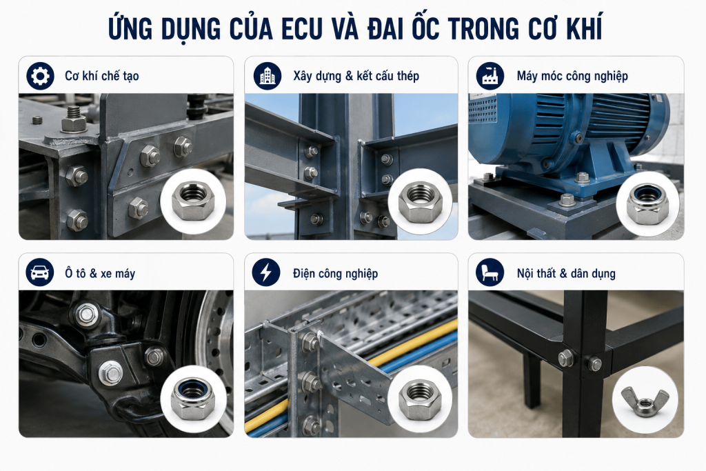 Ứng dụng của ecu và đai ốc trong cơ khí