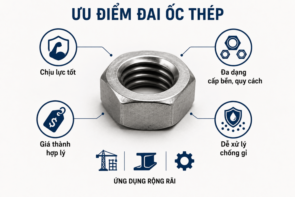 Đai ốc thép có ưu điểm gì?