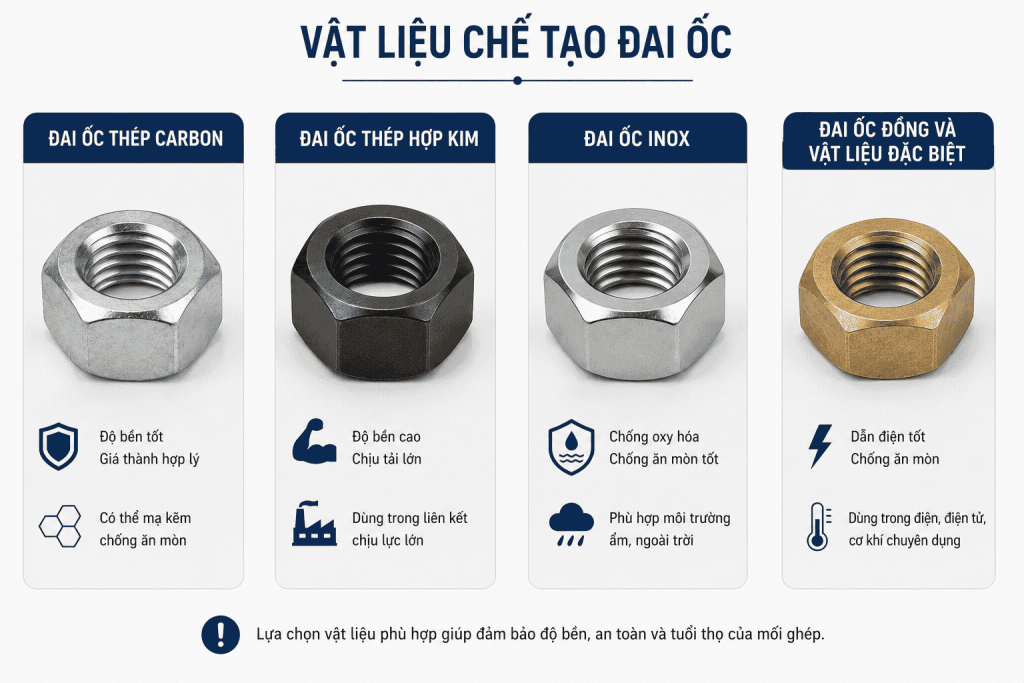 Đai ốc được làm từ vật liệu gì?