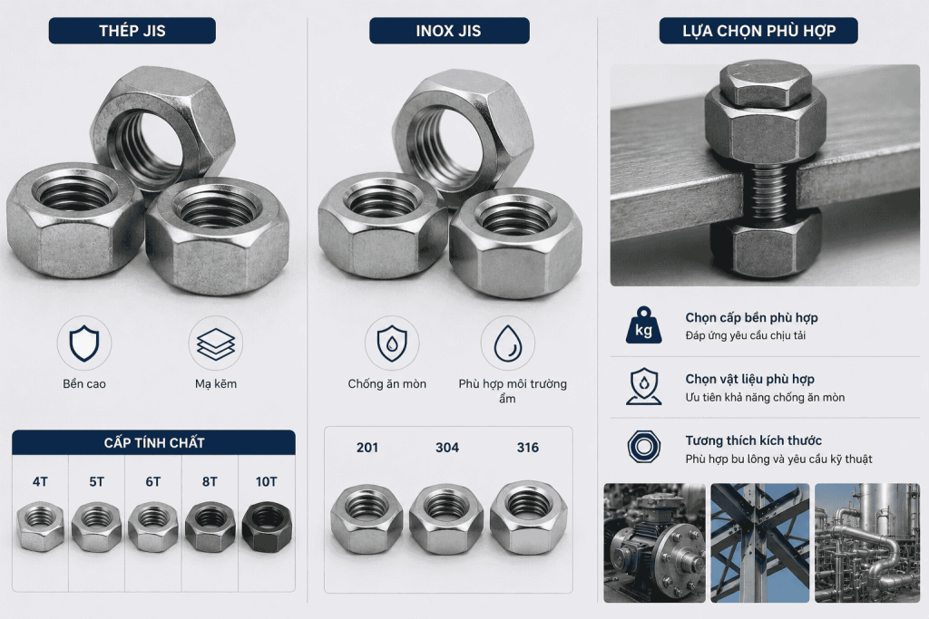 Vật liệu và cấp bền của đai ốc JIS B 1181