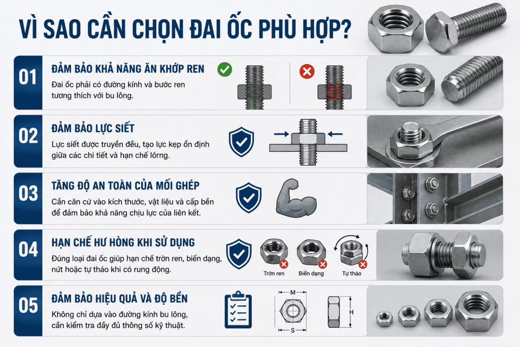 Vì sao cần chọn đai ốc phù hợp?