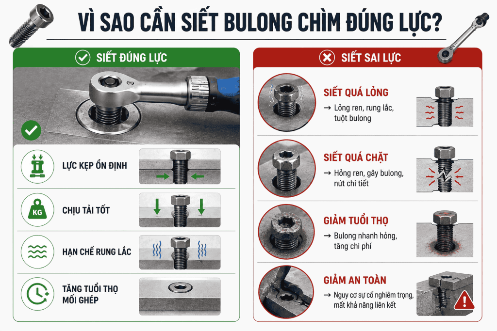 Vì Sao Cần Siết Bulong Chìm Đúng Lực?